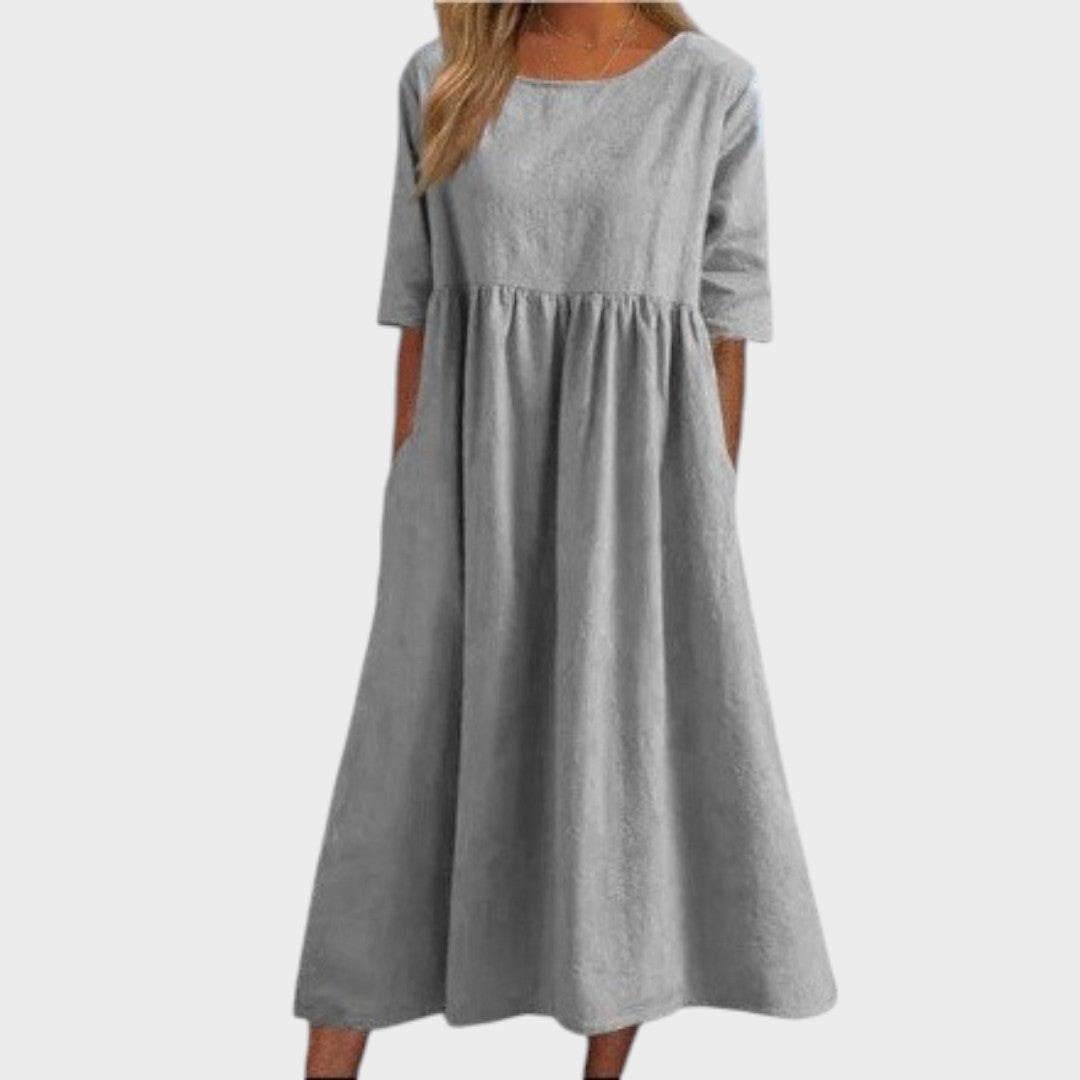 Lucia | Vestido de algodón con cuello redondo y detalle en la cintura