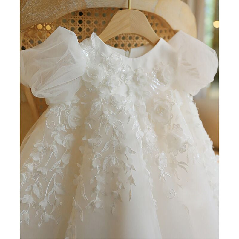 White Baby Girl Summer Baptism Dress Toddler Birthday Party Princess Dress