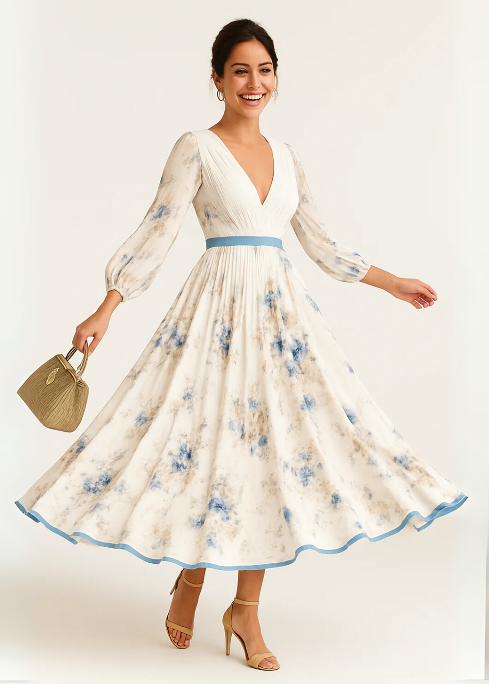 Henriqueta | Vestido Maxi Floral con Falda Plisada y Mangas Larga