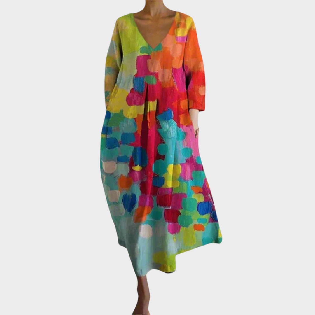 Ursina | Vestido Colorido Con Cuello En V