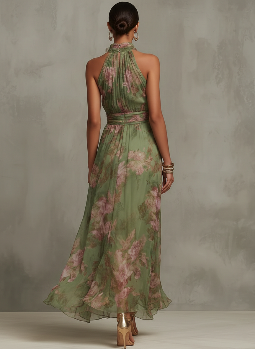Serena | Elegante vestido largo floral fluido que favorece la silueta