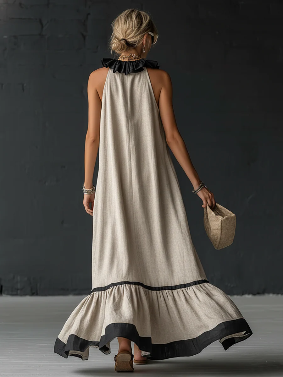 Sofia | Vestido Maxi con Volantes y Detalle Bicolor